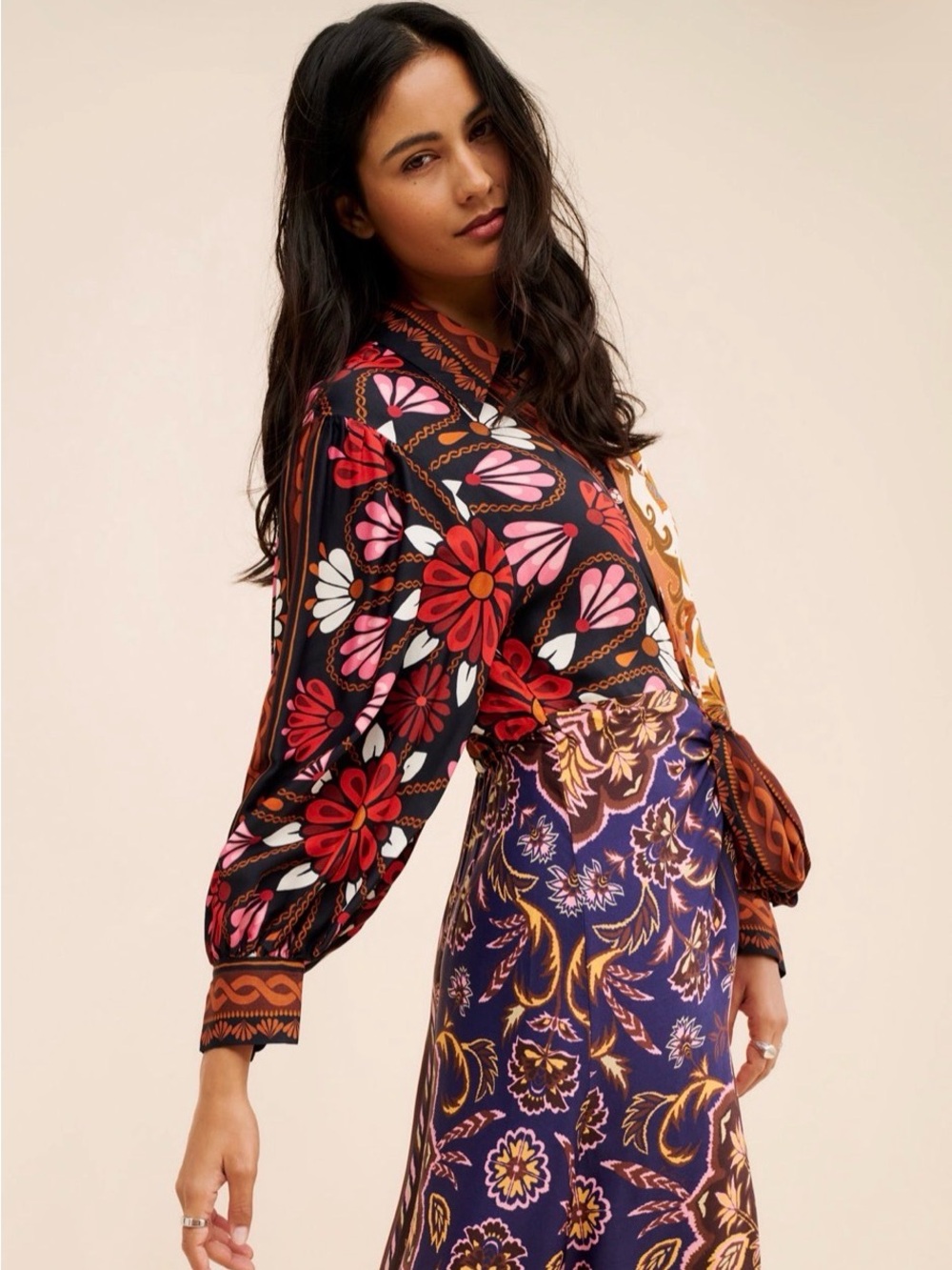 Farm Rio Floral-Print Button-Up maxi dress in Autumnal colors